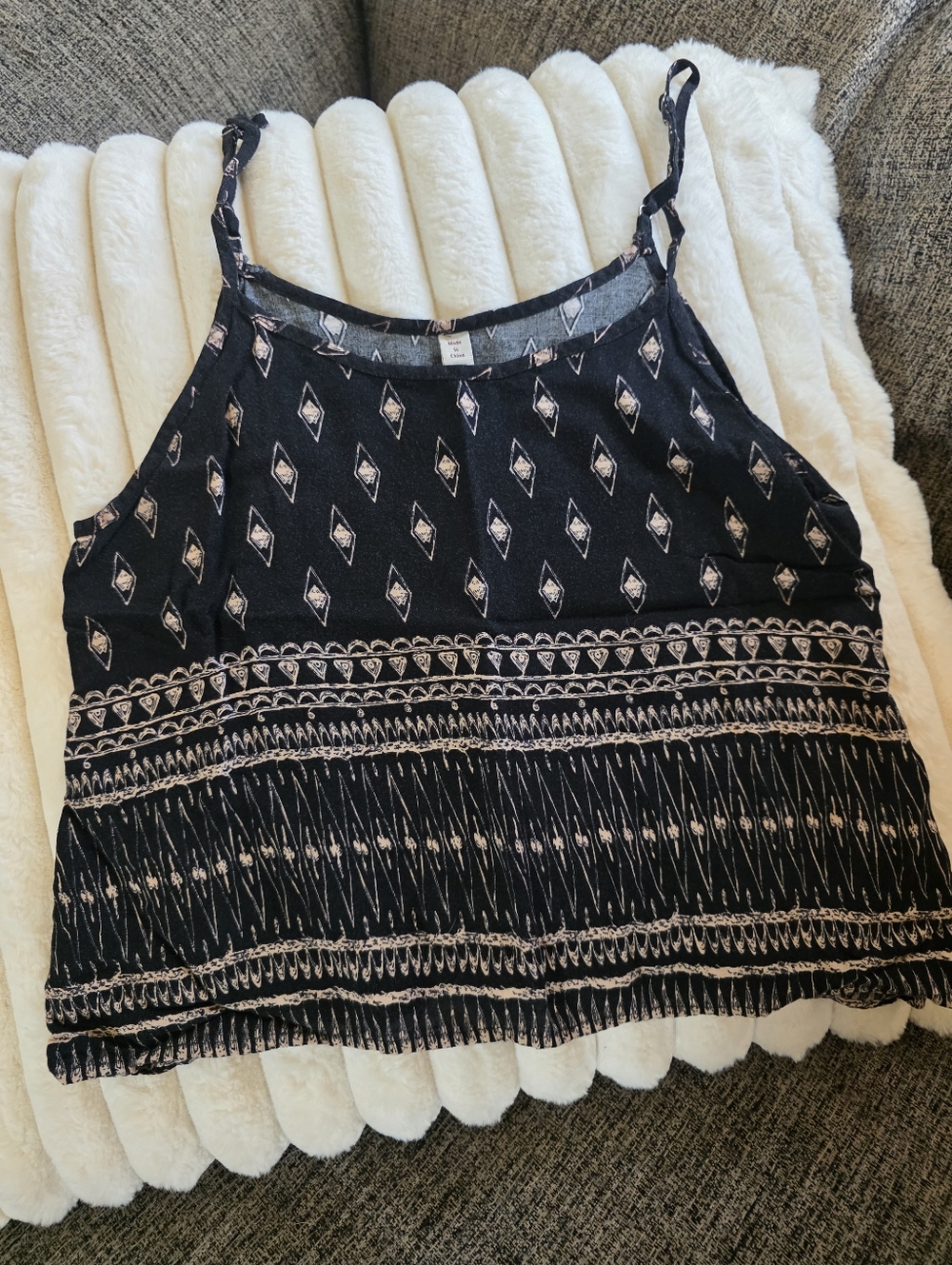 Women's Black Patterned Spaghetti Strap Tank Top